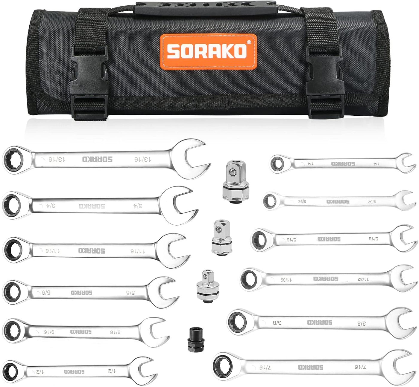 SORAKO Ratcheting Wrench Set, 12-Piece SAE Combination Wrenches