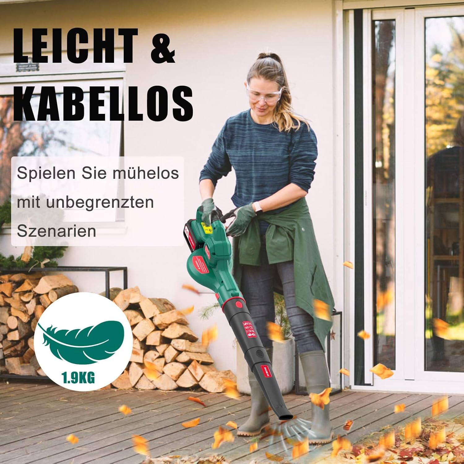 Leaf Blower, 223 km/h Leaf Blower Battery 18 V 4.0 Ah, with 3 Inflation Nozzles, Ergonomic, Operating Weight 1.93 kg for Cleaning Leaves, for Removing Dust