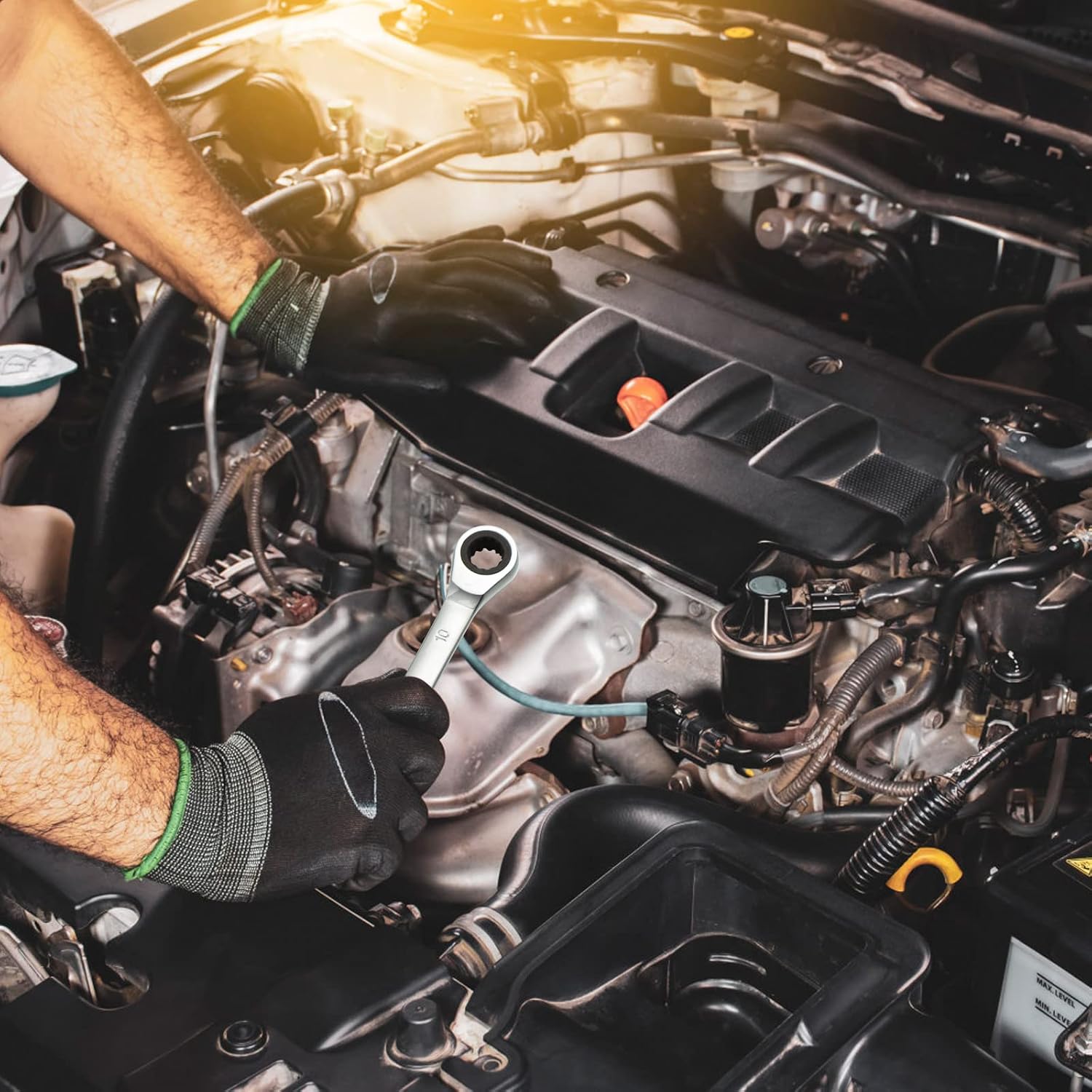 SORAKO 10mm Ratcheting Combination Wrench, Chrome Vanadium Steel Gear Wrench, Industrial Grade Cr-V Steel Gear Spanner, Household Garage Tools(10mm/Metric)