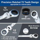 SORAKO 12-Piece Flex-Head Ratcheting Wrench Set, 8-19mm