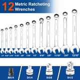 SORAKO Ratcheting Wrench Set, 12-Piece SAE Combination Wrenches