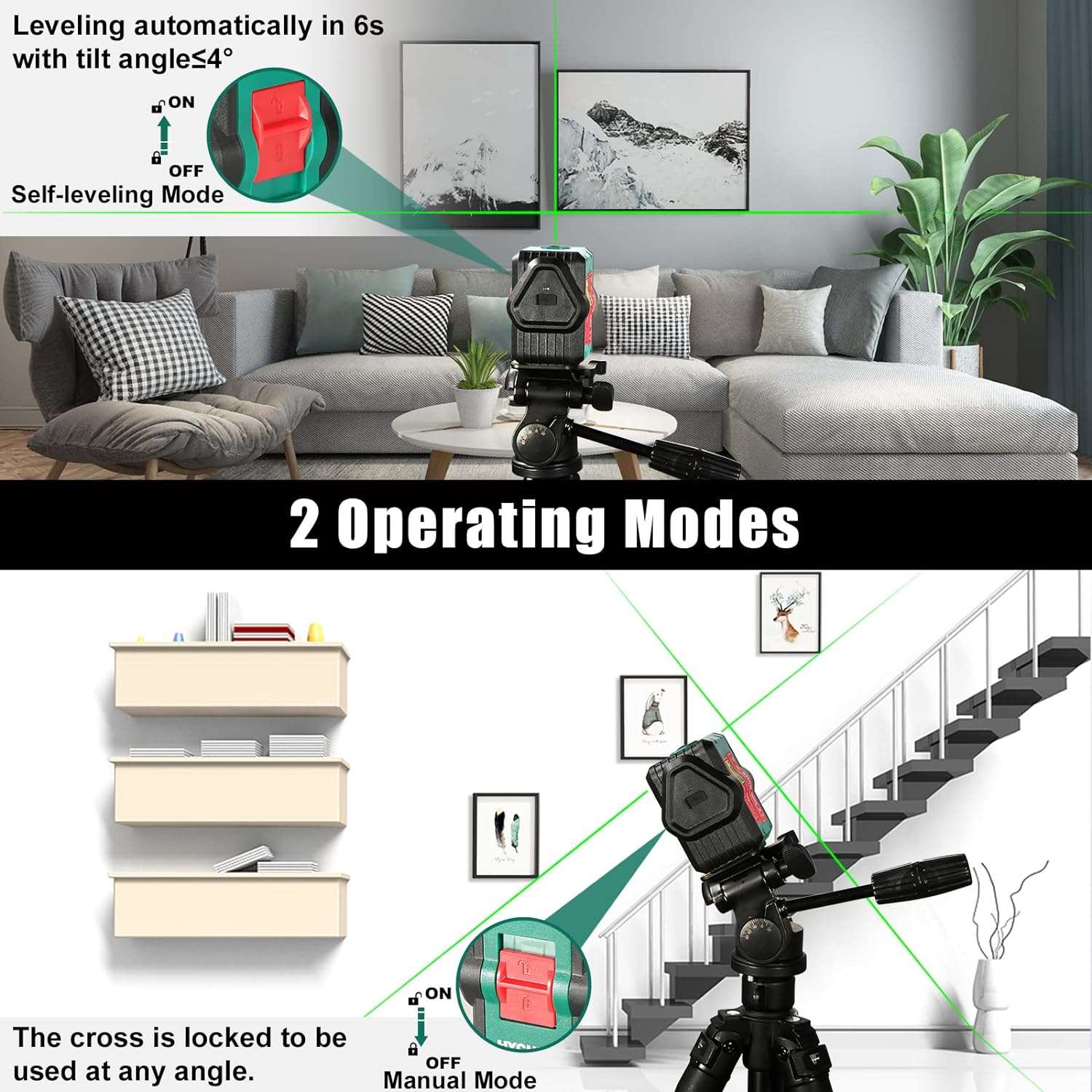 Laser Level, HYCHIKA 45M Green Lazer Levels Self-Leveling(US/EU)