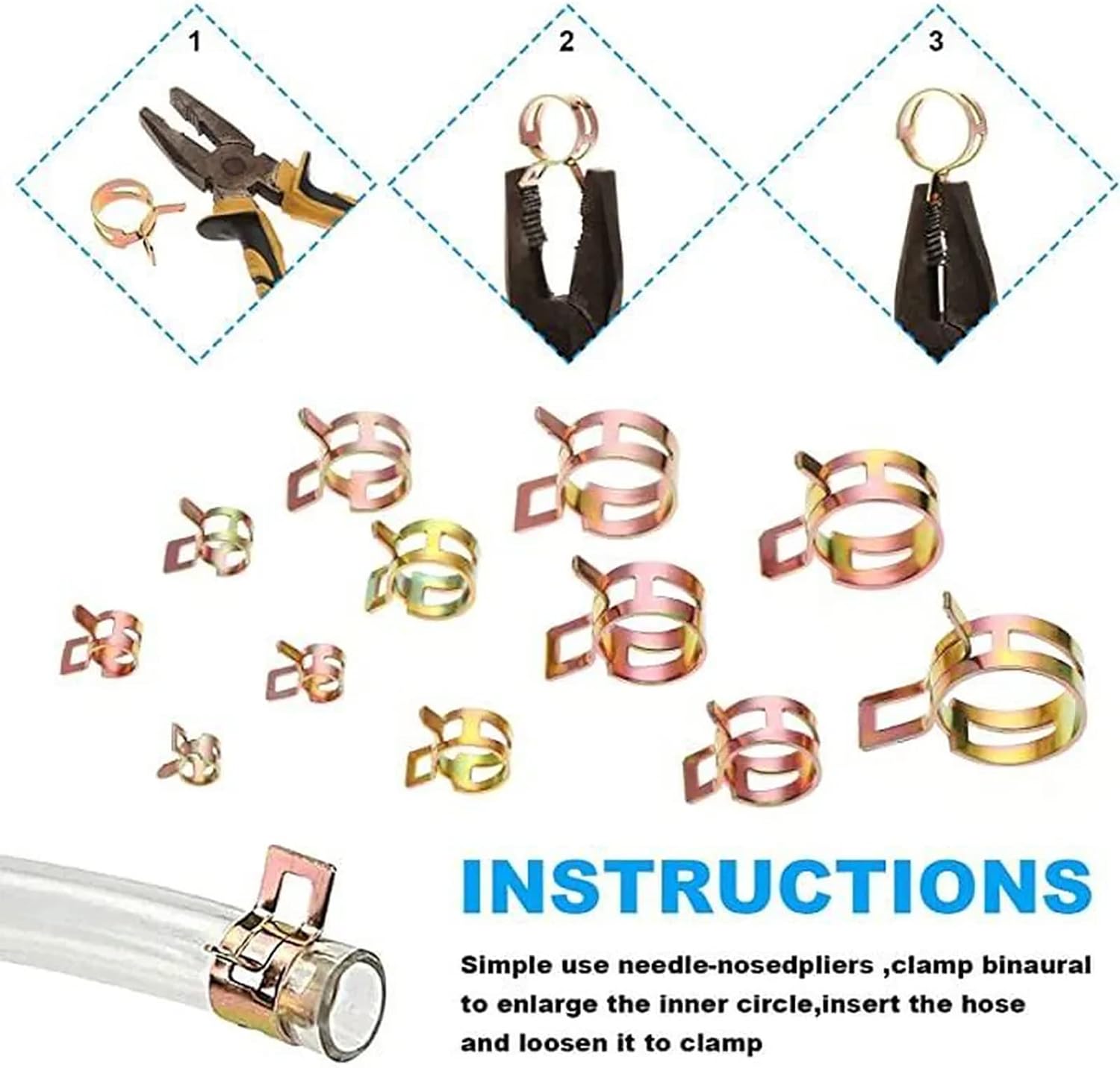 100PCS Adjustable Metal Hose Clamps Assortment Kit