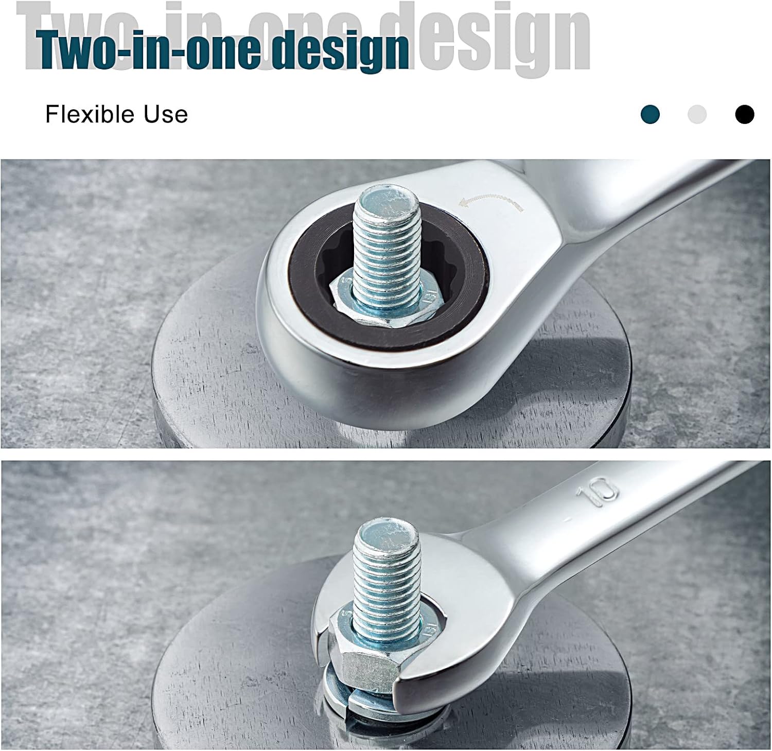 SORAKO 10mm Ratcheting Combination Wrench, Chrome Vanadium Steel Gear Wrench, Industrial Grade Cr-V Steel Gear Spanner, Household Garage Tools(10mm/Metric)