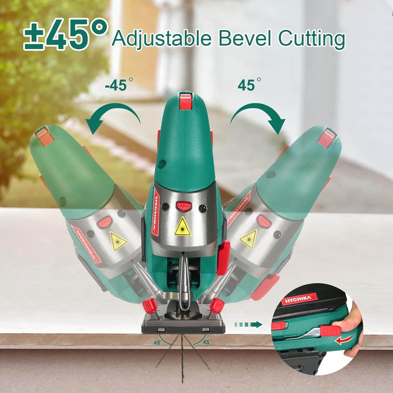 HYCHIKA Corded Electric Jigsaw 800W, 6 Amps, 800-3000SPM, ±45° Bevel 230V EU / 120V US