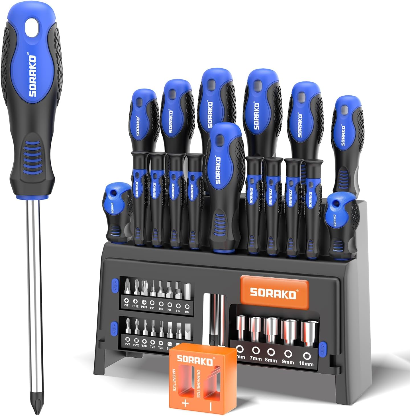 SORAKO Screwdriver Set, 40-Piece Magnetic Screwdriver Set with Slotted and Phillips Screwdrivers, Durable Hand Screwdriver Tool with Screwdriver Holder