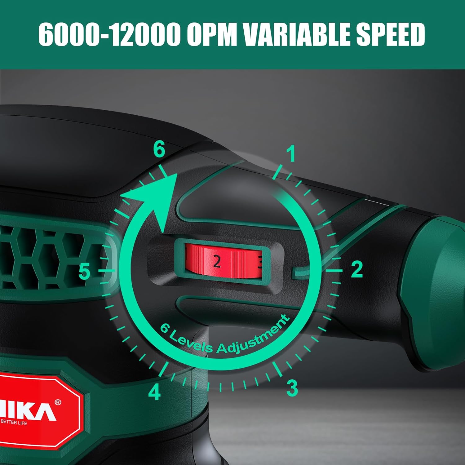 HYCHIKA Random Orbital Sander, 300W 12000OPM Orbital Sander, 6 Variable Speeds,16 Sanding Discs(125mm), with Dust Collection and Quick Braking Functionality, for Sanding and Polishing Wood