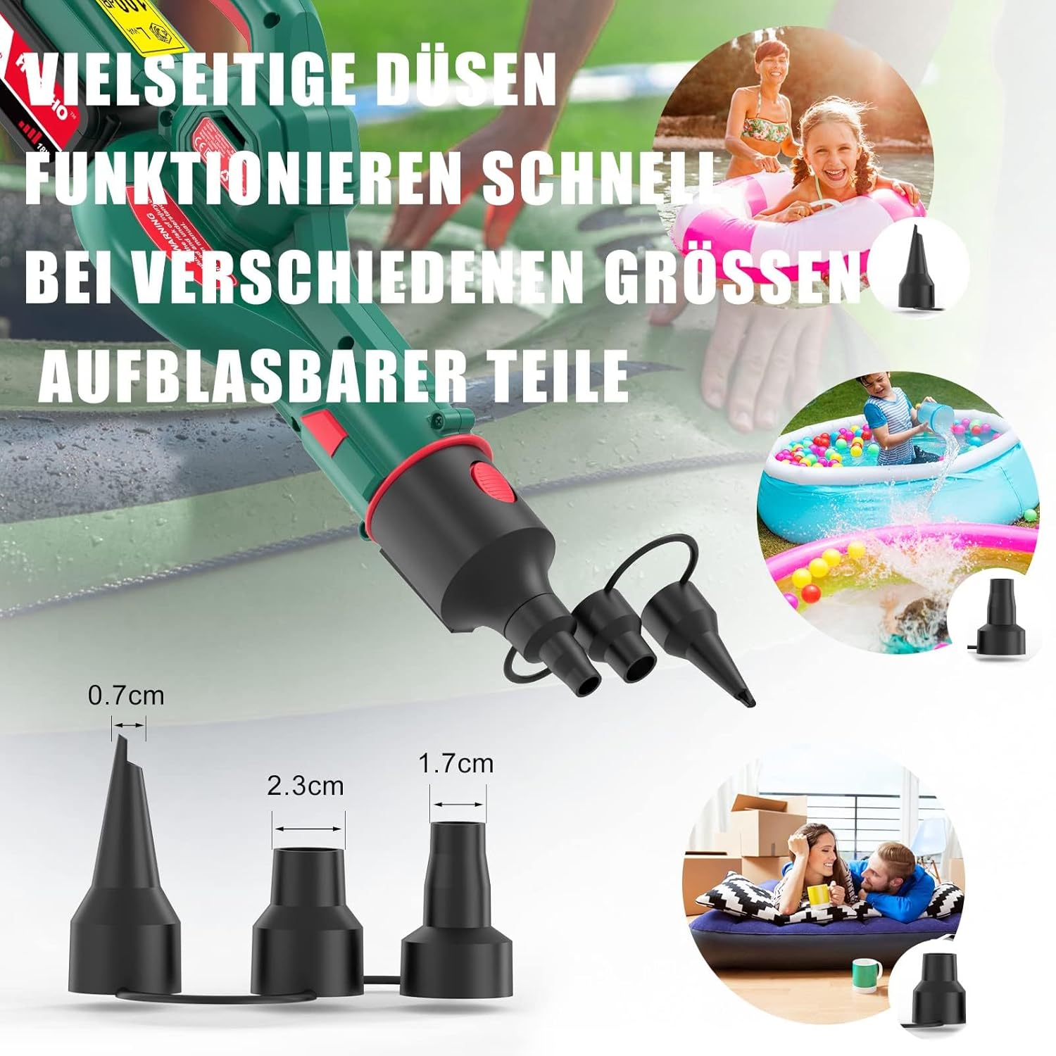 Leaf Blower, 223 km/h Leaf Blower Battery 18 V 4.0 Ah, with 3 Inflation Nozzles, Ergonomic, Operating Weight 1.93 kg for Cleaning Leaves, for Removing Dust