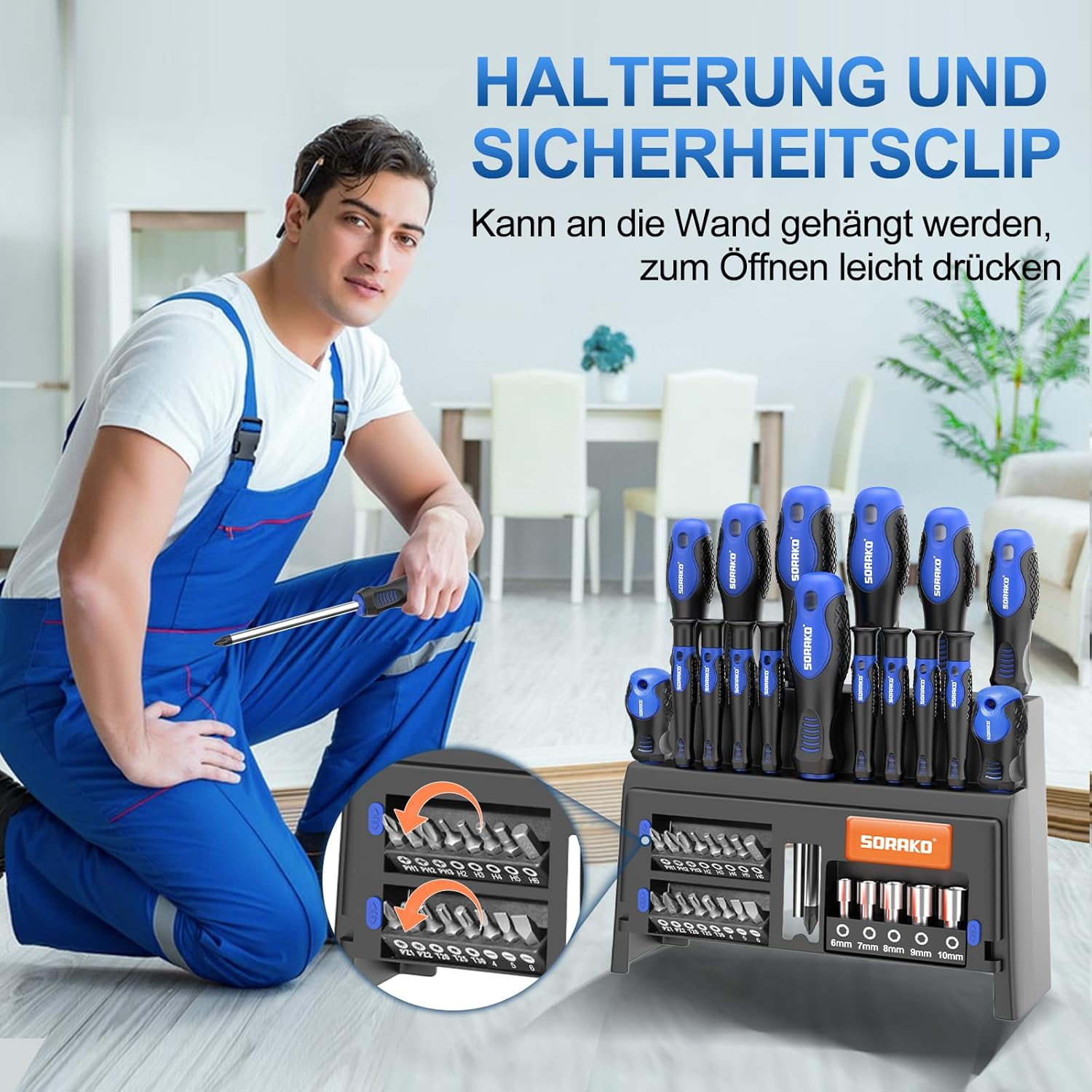 SORAKO Screwdriver Set, 40-Piece Magnetic Screwdriver Set with Slotted and Phillips Screwdrivers, Durable Hand Screwdriver Tool with Screwdriver Holder