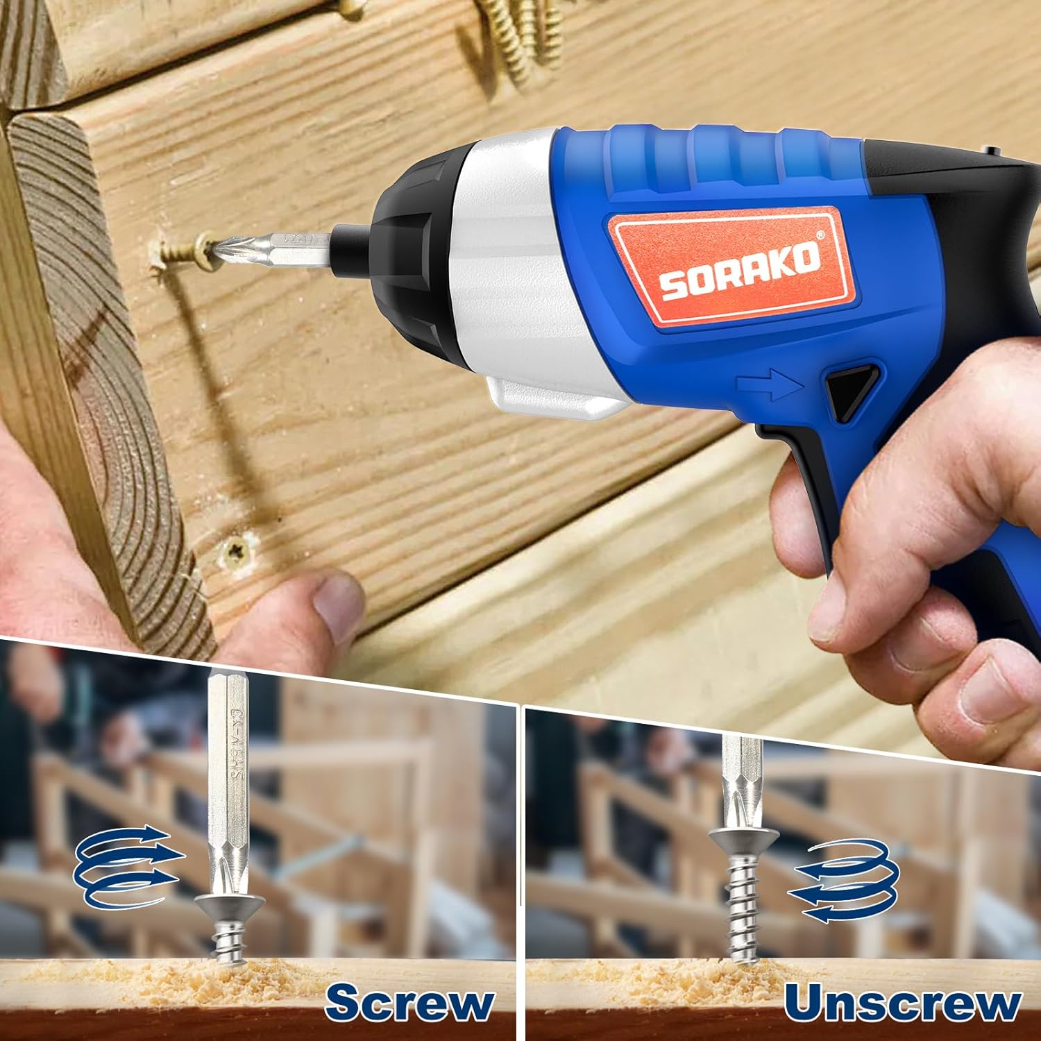 SORAKO Electric Screwdriver Cordless 6 N.m, 4.0V 1.3Ah Rechargeable Power Screwdriver with LED Light, Screw Gun with 30pcs Accessories for Home DIY, Repair