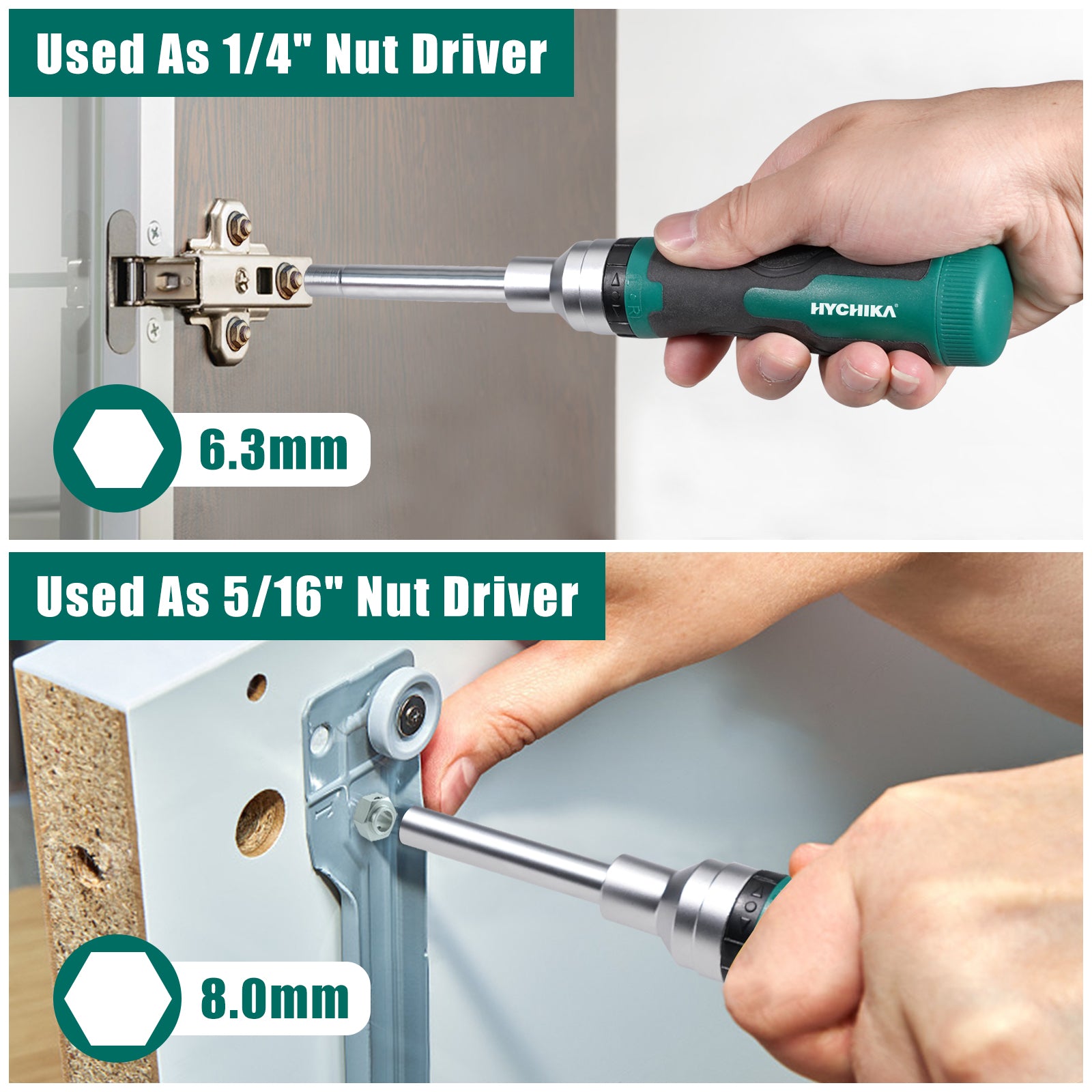 HYCHIKA 16-in-1 Ratcheting Screwdriver, All in One with Phillips, Slotted, Torx, Square, Hex bit and Double End Nut Driver