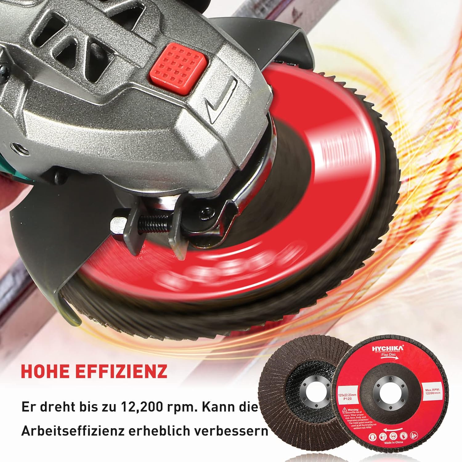 HYCHIKA Flap Grinder 115mm/ 125 mm Professional Straight Flap Sanding Discs Set of 10 125 x 22.23 mm in Professional Quality, Flap Discs, Max 12200 RPM for Stainless Steel, INOX, Steel, Grit P120