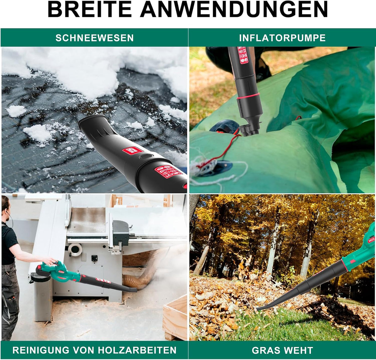 18V Cordless Leaf Blower, 223 km/h Air Speed, 4.0Ah Battery, 3 Inflation Nozzles, Ergonomic & Lightweight (1.93 kg), for Clearing Leaves & Dust in the Garden and Yard