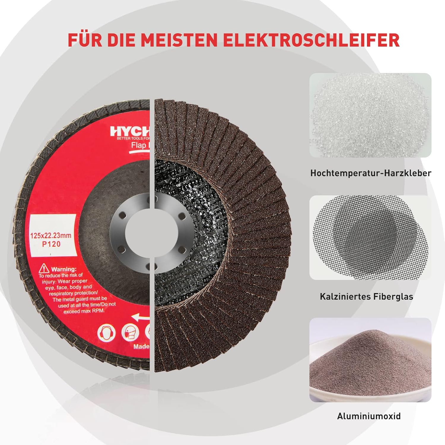 HYCHIKA Flap Grinder 115mm/ 125 mm Professional Straight Flap Sanding Discs Set of 10 125 x 22.23 mm in Professional Quality, Flap Discs, Max 12200 RPM for Stainless Steel, INOX, Steel, Grit P120