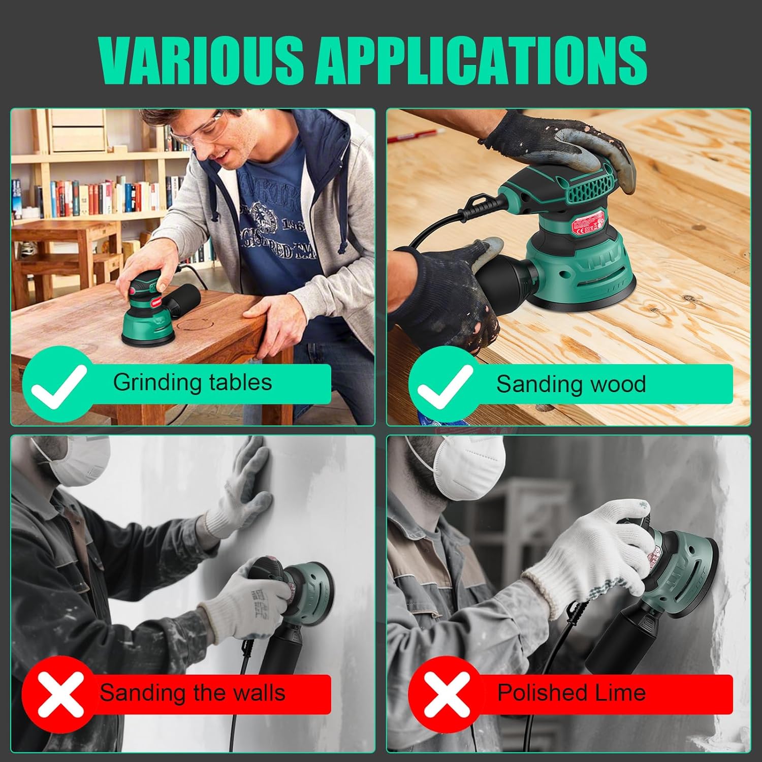 Sorako Orbital Sander 350W, 125MM Random Orbital Sander, 6 Adjustable Speeds, 16pcs Sandpaper, with Dust Collection and Quick Brake Function, for Sanding, Polishing Wood, DIY, Home Improvement