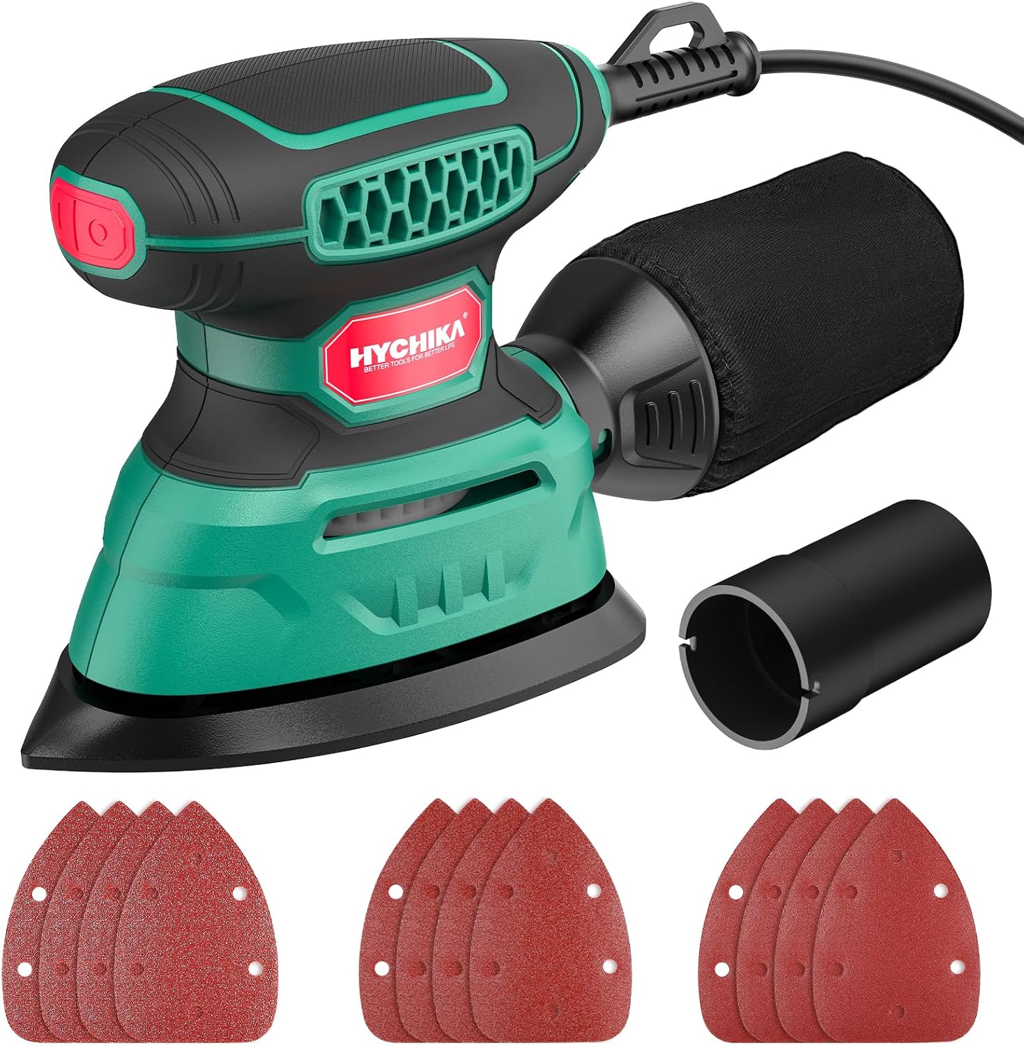 HYCHIKA 140W Detail Sander, 1.2A Palm Sander Tool with 12pcs Sandpapers