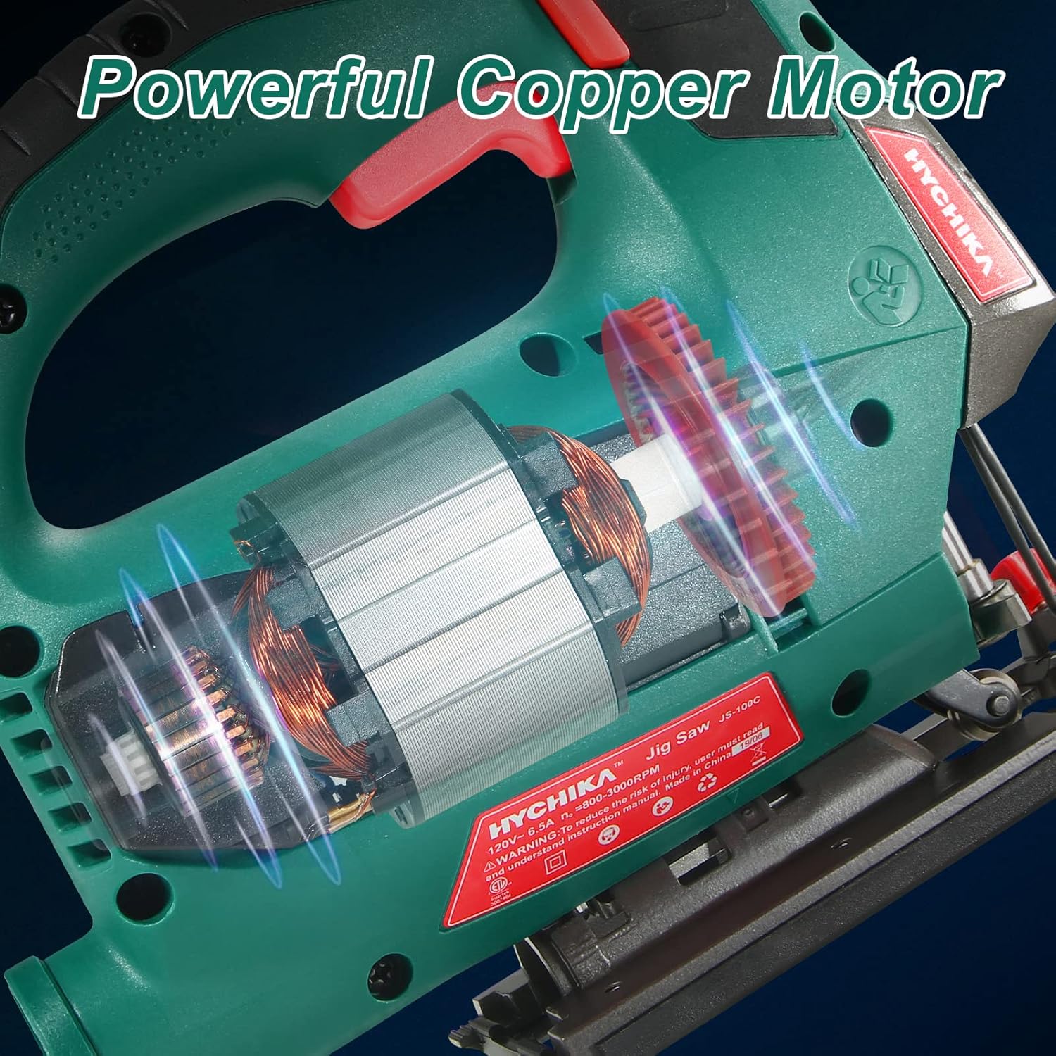 HYCHIKA Corded Electric Jigsaw 800W, 6 Amps, 800-3000SPM, ±45° Bevel 230V EU / 120V US