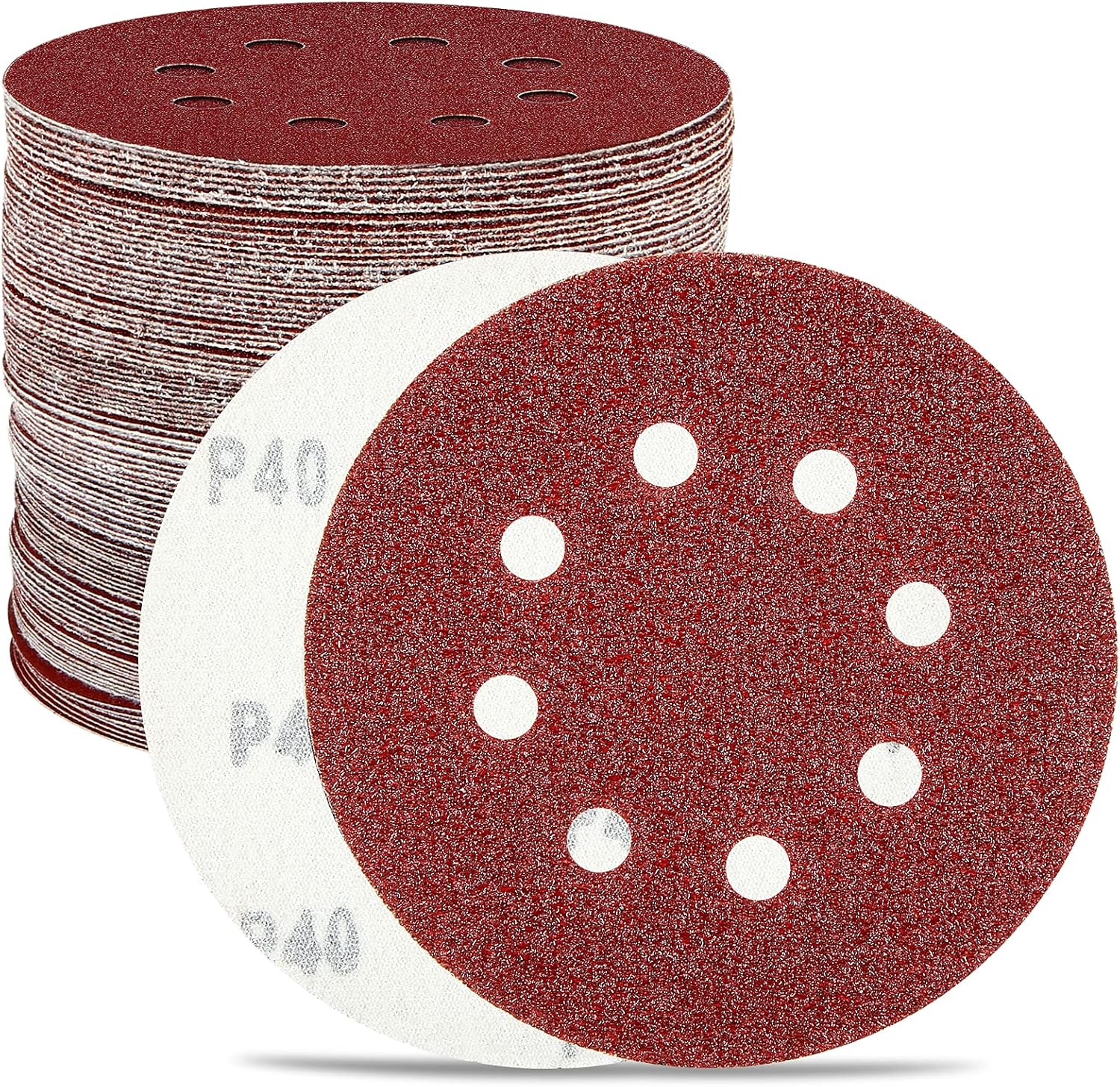 HYCHIKA 100-piece Sanding Discs Set,5 Inch 8 Holes Hook and Loop Sandpaper for Orbital Sander
