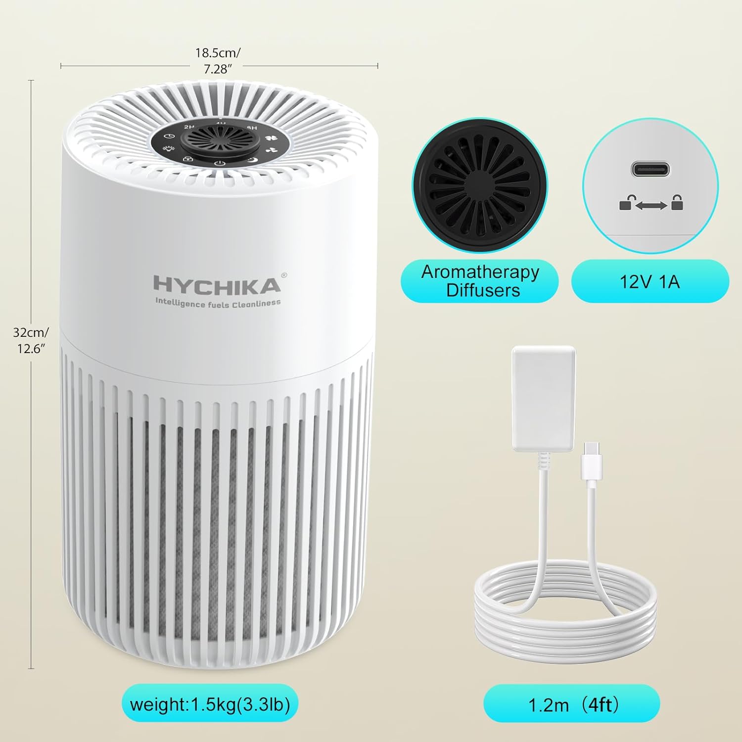 HYCHIKA HEPA Air Purifier for Home Bedroom, 56 CFM CADR, True H13 Filter, 20dB Quiet Sleep Mode, Removes Dust, Pollen, Pet Dander
