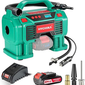 Air Compressor Tire Inflator 12V DC/20V 2.0Ah Battery - HYCHIKA