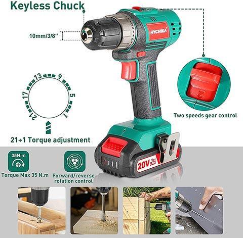 Cordless Drill Driver Set 1500RPM 20V/18V (US/EU) - HYCHIKA