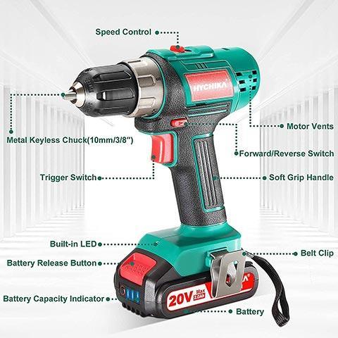 Cordless Drill Driver 20V, HYCHIKA 450 In-lbs Torque Power, 48% OFF